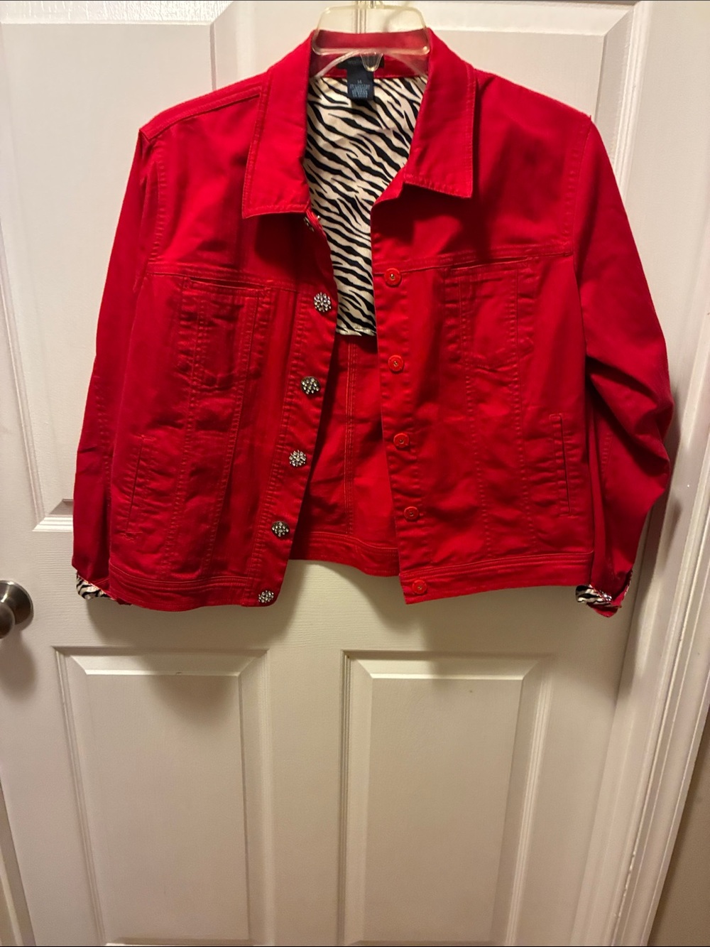 Vintage Westbound Women’s Red Casual Zip-Front Jacket with Zebra Lining